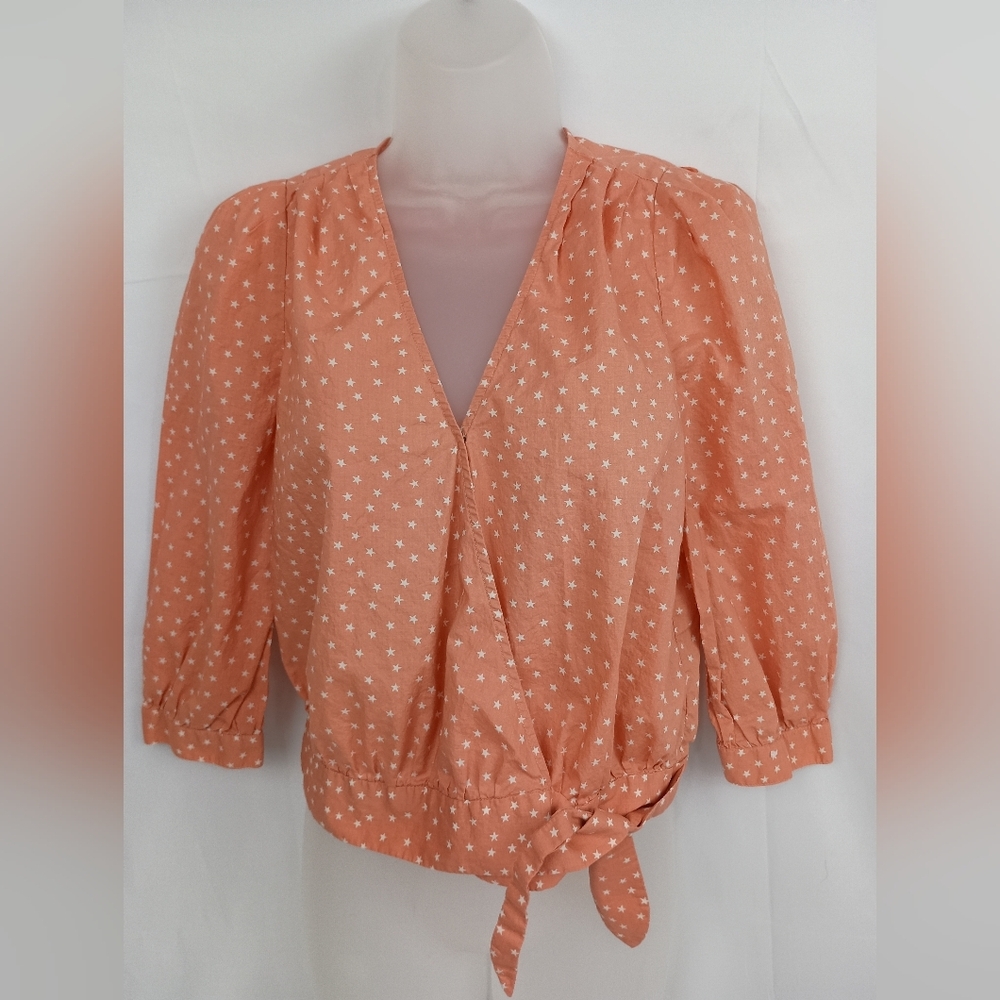 2/$30 MADEWELL Women's Peach Star Print Wrap Top (#1,336)